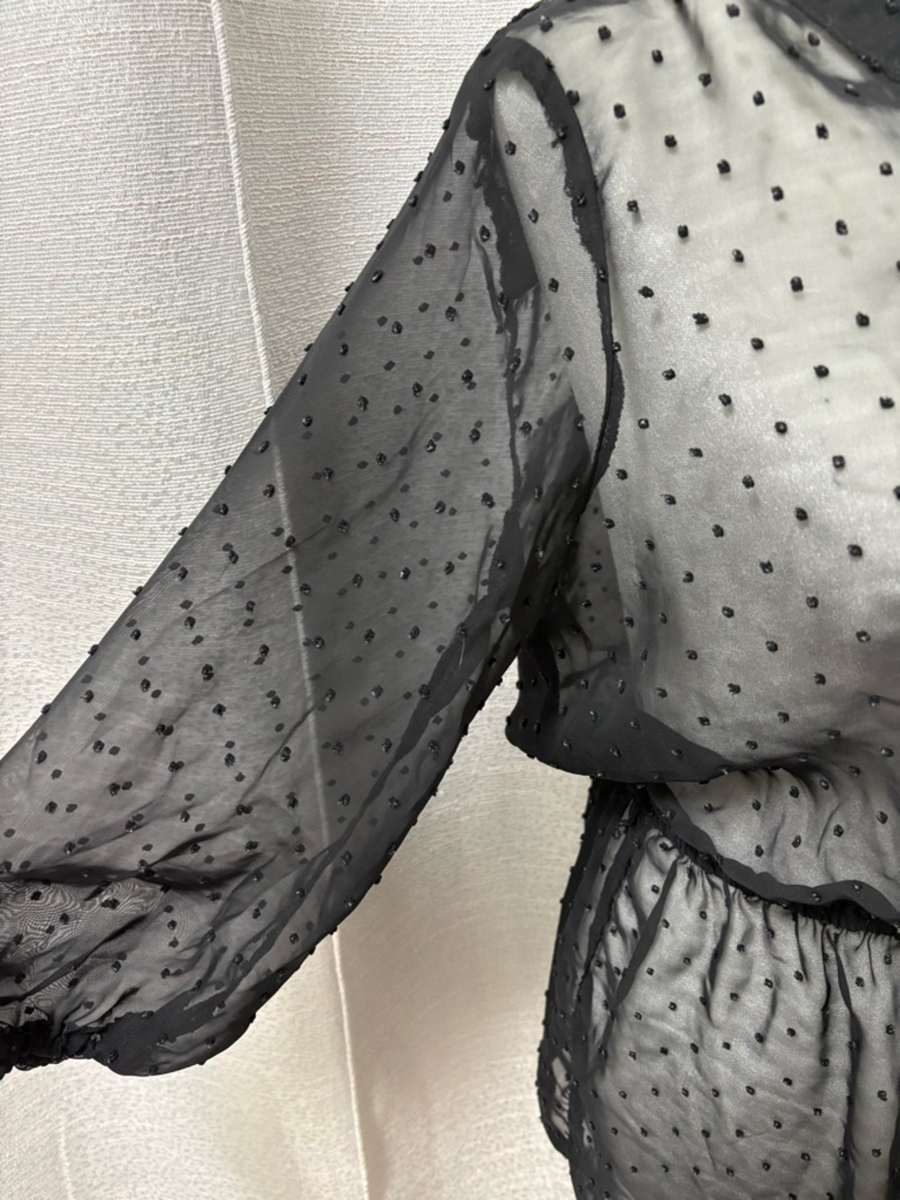 Mossimo Supply Co. Women’s Sheer Black Swiss Dot Cinched Waist Blouse Top Medium - Picture 3 of 5